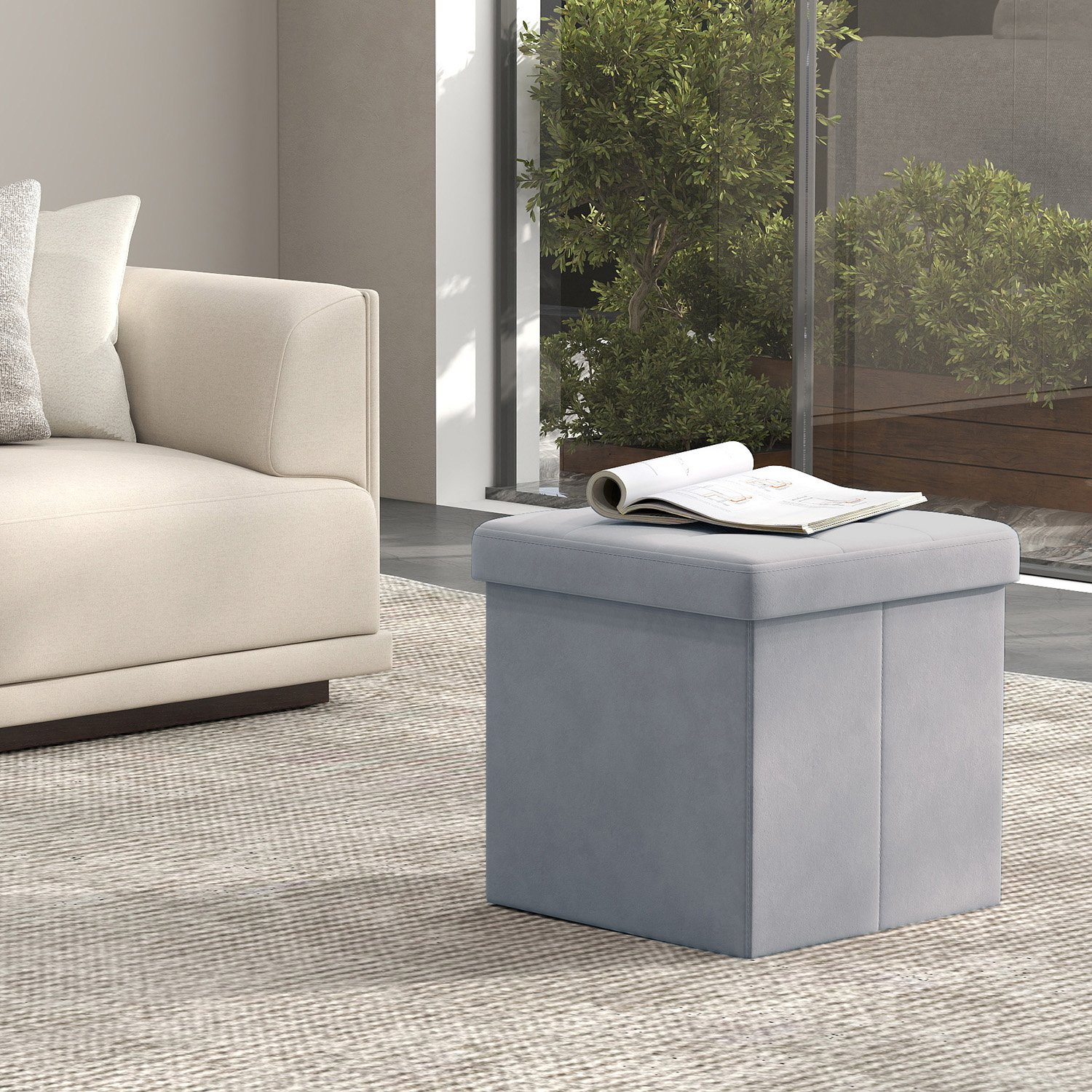 SONGMICS Sitzhocker mit Stauraum, kleine Fußbank, Sitzbank LSFB35227G02