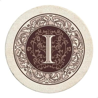 Thirstystone 4-Pack Monogram Letter “I” Sandstone Coasters Manufactured in The USA Decorative, Absorbent, Easily Wipes Clean