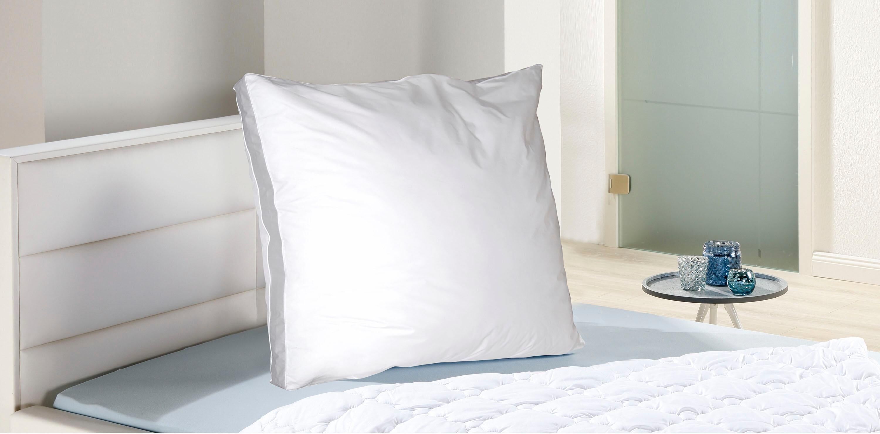 3-Kammer-Kopfkissen KBT BETTWAREN "Wellness Hybrid", weiss (weiß), B:80cm L:80cm, Bezug: 100% Baumwolle. Füllung Aussenkammer: 100% Polyester, Kopfkissen, 3-Kammer-Kopfkissen, in edler Optik weiß B/H/L: 80cm x 80cm, Baumwoll Bezug, 1 Stk.