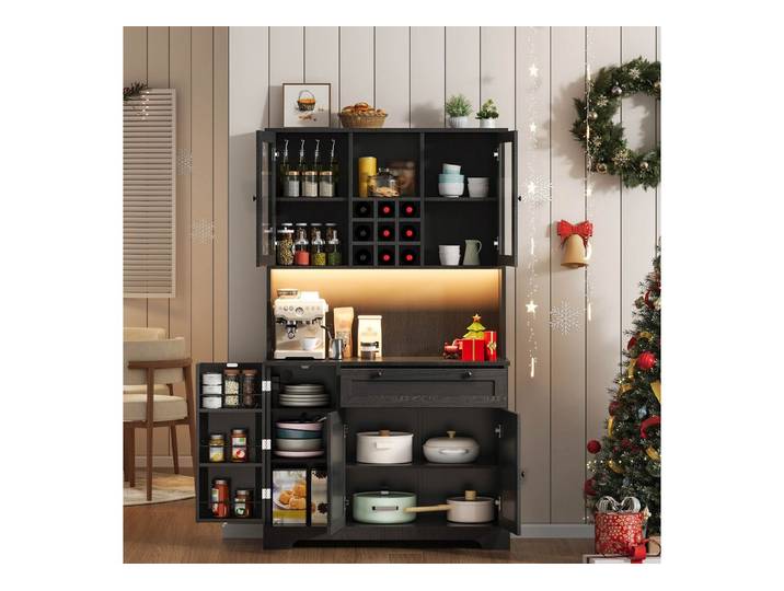 REDOM Hochschrank Küchenschrank (Küchen-Hochschrank mit LED-Beleuchtung Steckdosenleiste, 1-St., 180 × 105 × 40 cm)