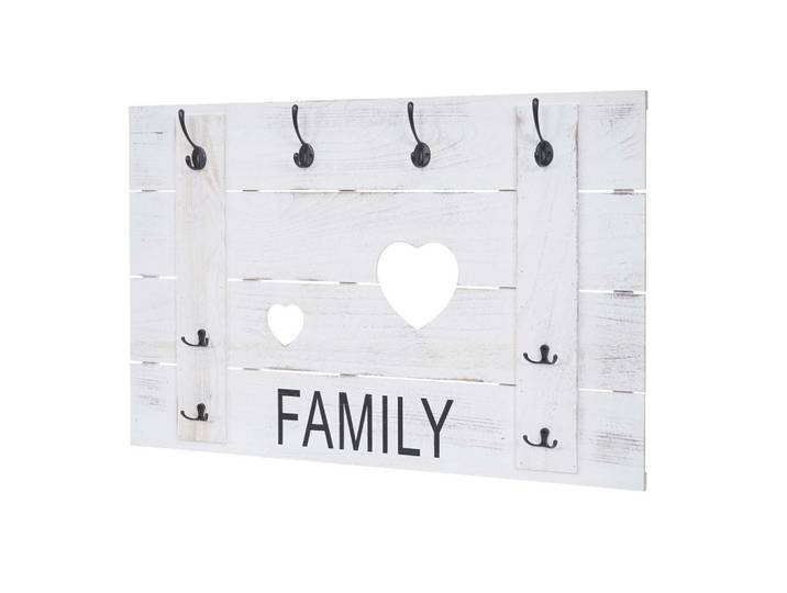 Jamb Wandgarderobe Family Shabby-Look Cremeweiß, Weiß, Holz, 90x60x3 cm, Garderobe, Garderobenpaneele