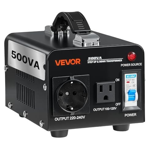 VEVOR Spanningstransformator 500 VA, Step-Up/Step-Down Spanningsomvormer van 110V naar 220V en 220V naar 110V, zwart