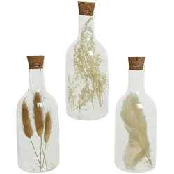 Decoris 1 Glasflasche mit Trockenblumen 17cm Trockengräser gefüllt Dekoflasche Tischdeko