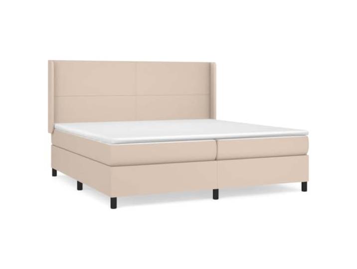 KKgypkn Boxspringbett 200x200cm mit Taschenfederkernmatratze, höhenverstellbares Kopfteil, Kunstleder Cappuccino-Braun, mittelharte Unterstützung, hautfreundliche Matratzenauflage