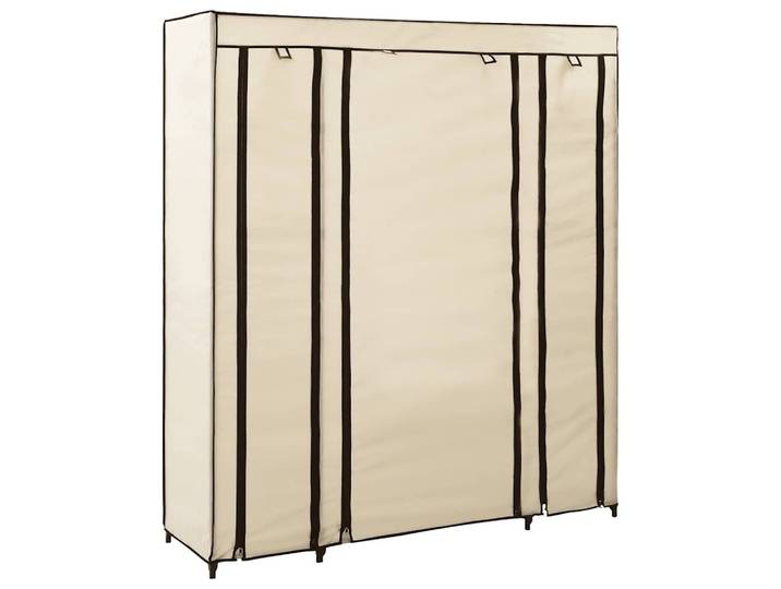 vidaXL Stoffschrank mit Fächern Kleiderstangen Creme 150x45x176cm