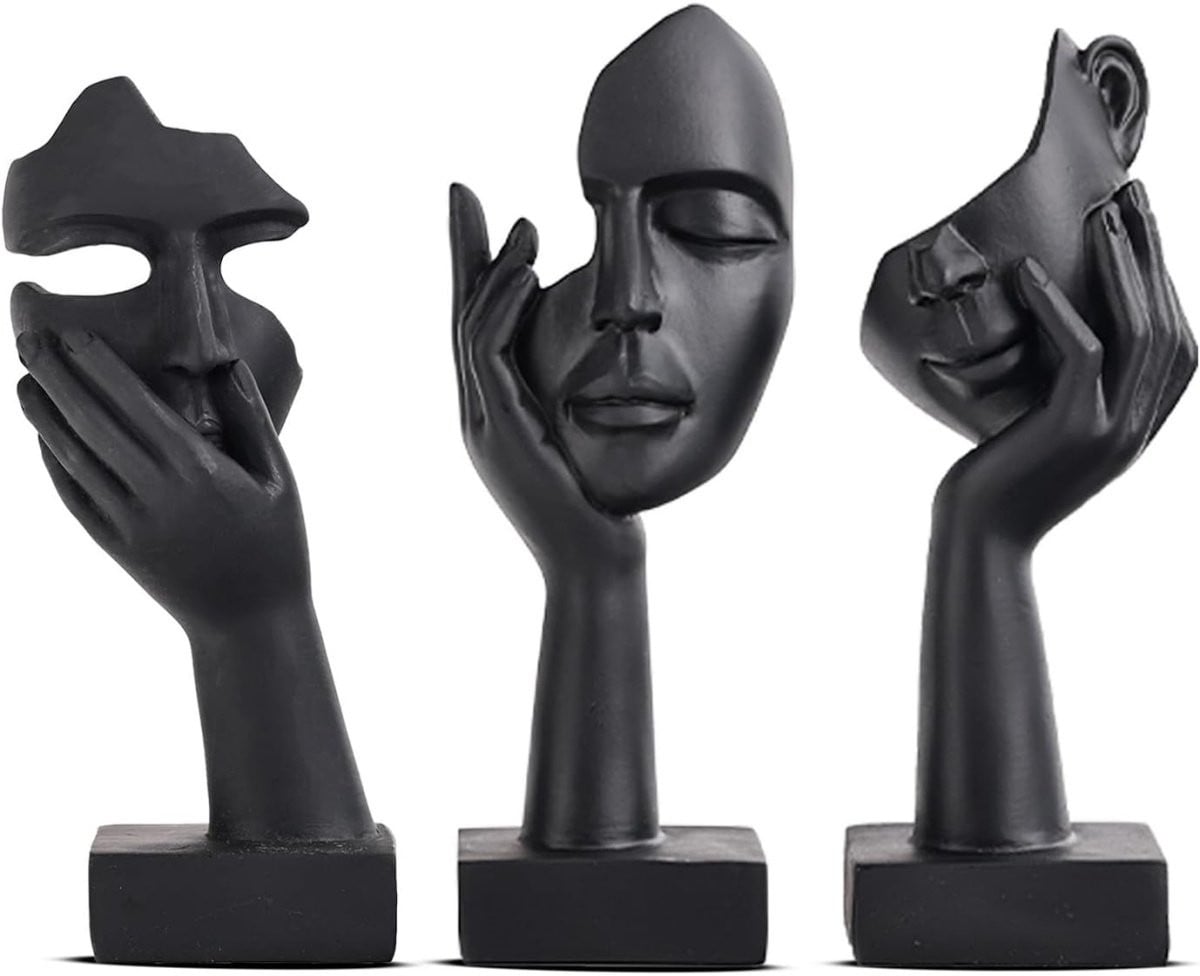 EXCITAT Set van 3 Zwarte Sleutelkunst Vrouwelijk Gezichtbeelden voor Woondecoratie