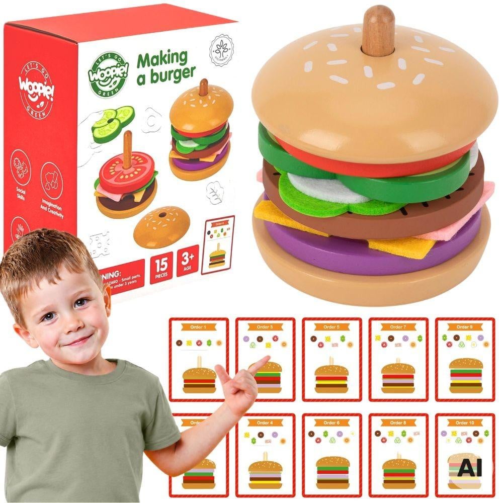 Woopie Let's Go Green Houten Burgerrestaurantpuzzel voor kinderen 15-delig Groen