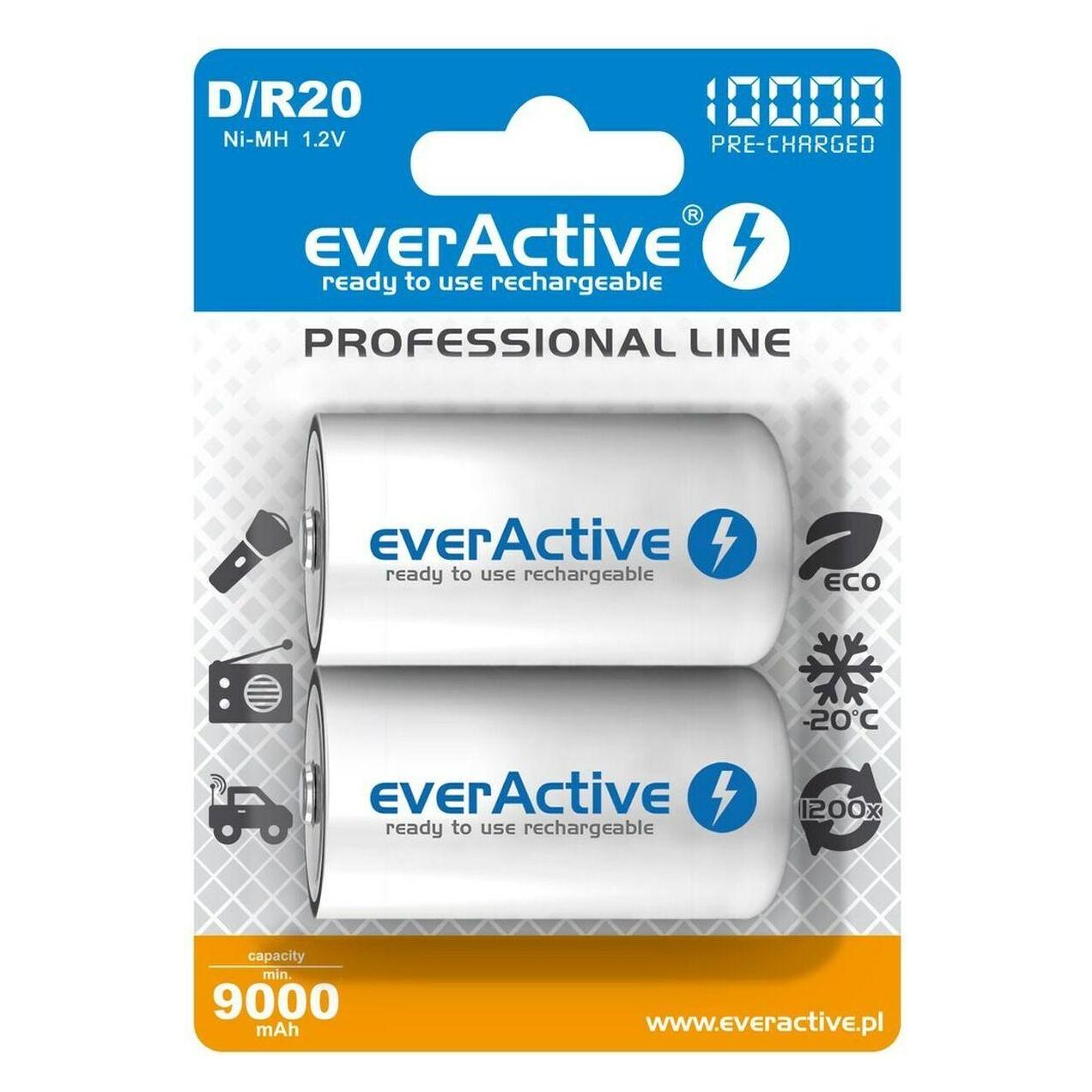 Everactive Rechargeable Batteries R20/D Ni-MH 10000 mAh ready to use - Batterie - Mono (D) (1 Stk., D, 10000 mAh) (EVHRL20-10000)