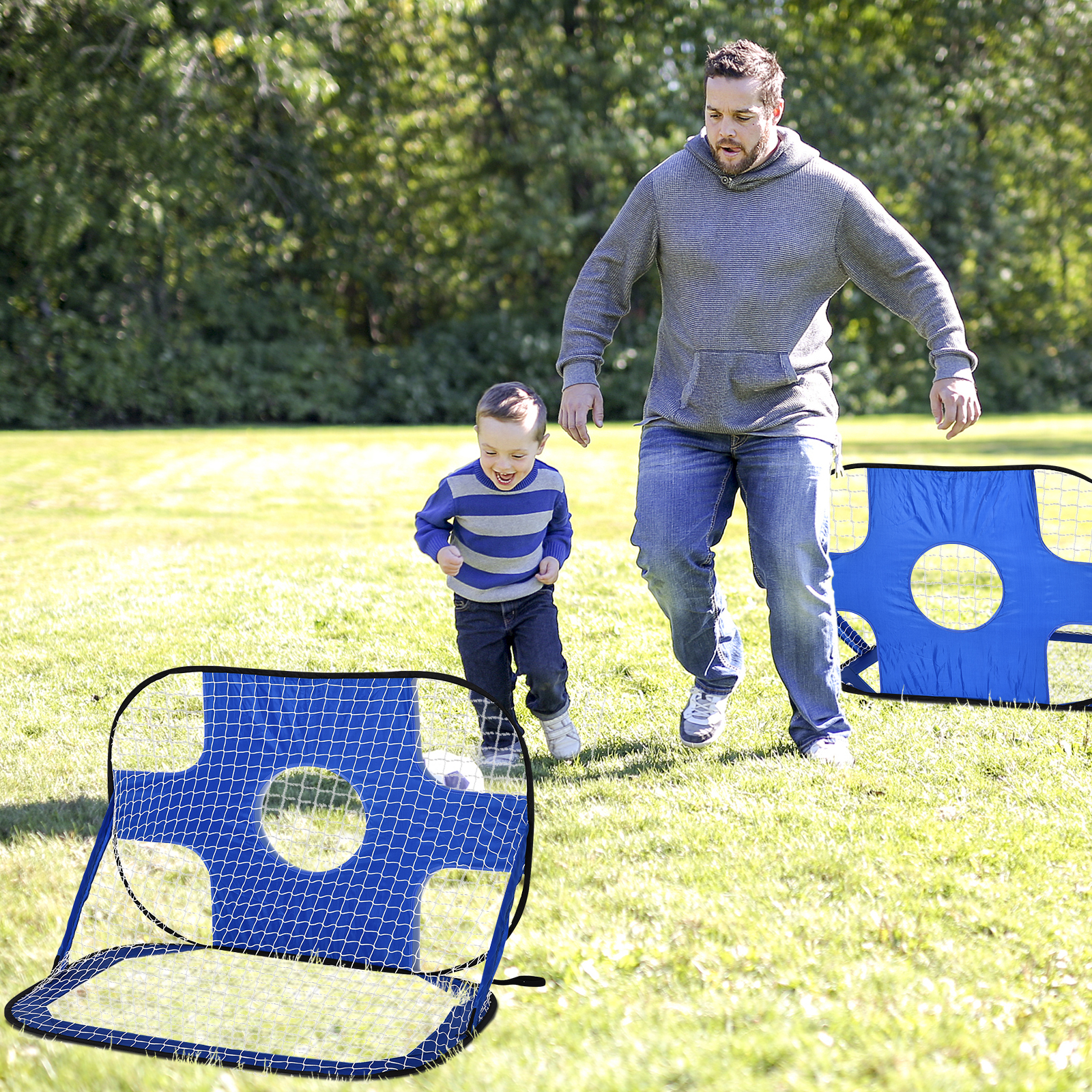 Homcom Set di 2 Porte da Calcio per Bambini con Bersaglio Pieghevoli, 123x80x80 cm, Blu