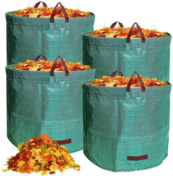 Unyqoos 4-delige set herbruikbare tuinafvalzakken, 500 liter, met draaghandgrepen en bevestigingsband