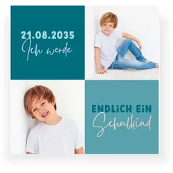 Einladungskarte Einschulung: Glänzende Aussicht mit Fotos in Türkis
