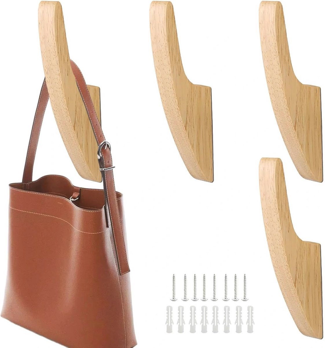 Set van 4 multifunctionele houten wandhaken in vintage stijl