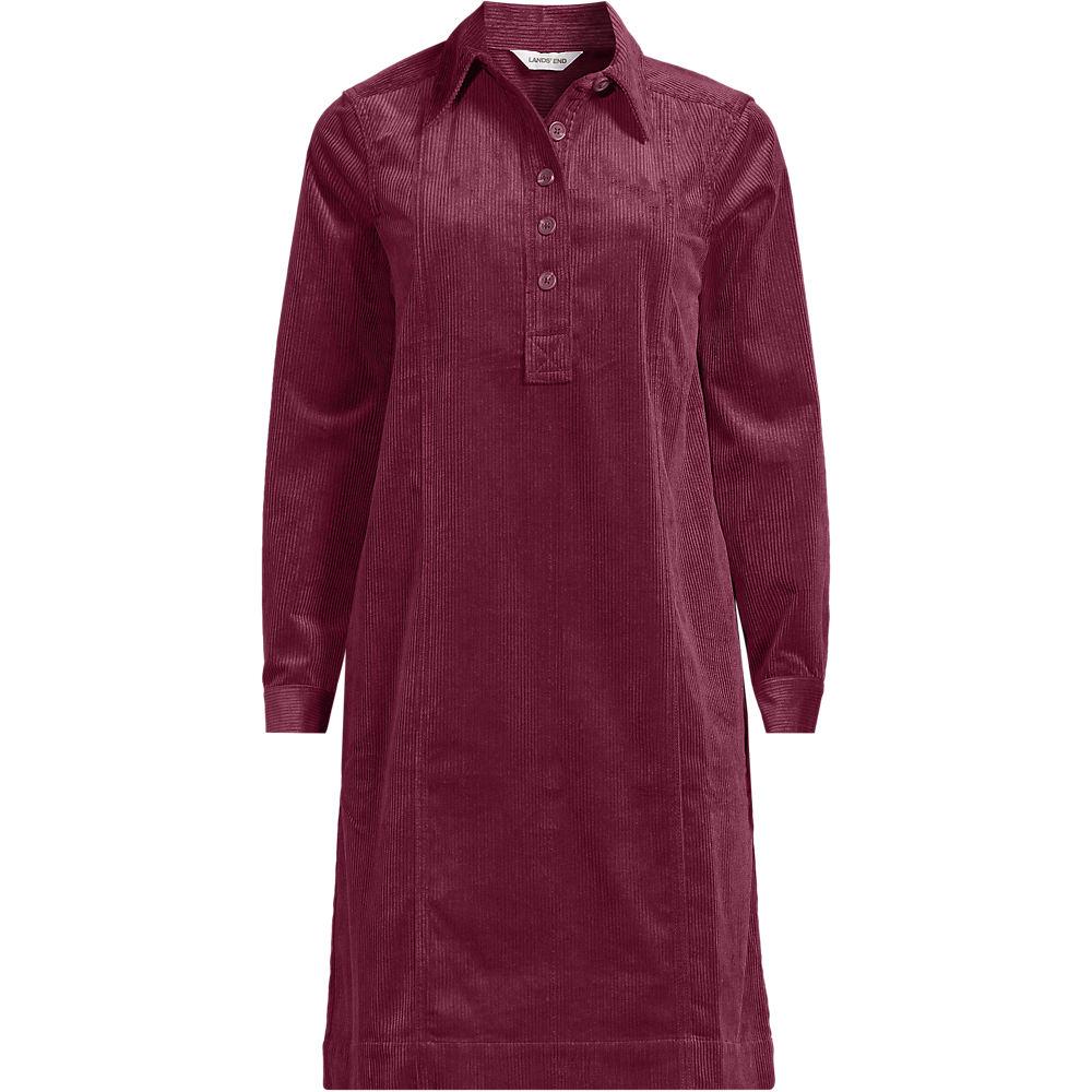 Feincord-Hemdblusenkleid in A-Linie in Plus-Größe, Damen, size: plus, Rot, Baumwolle, by Lands' End