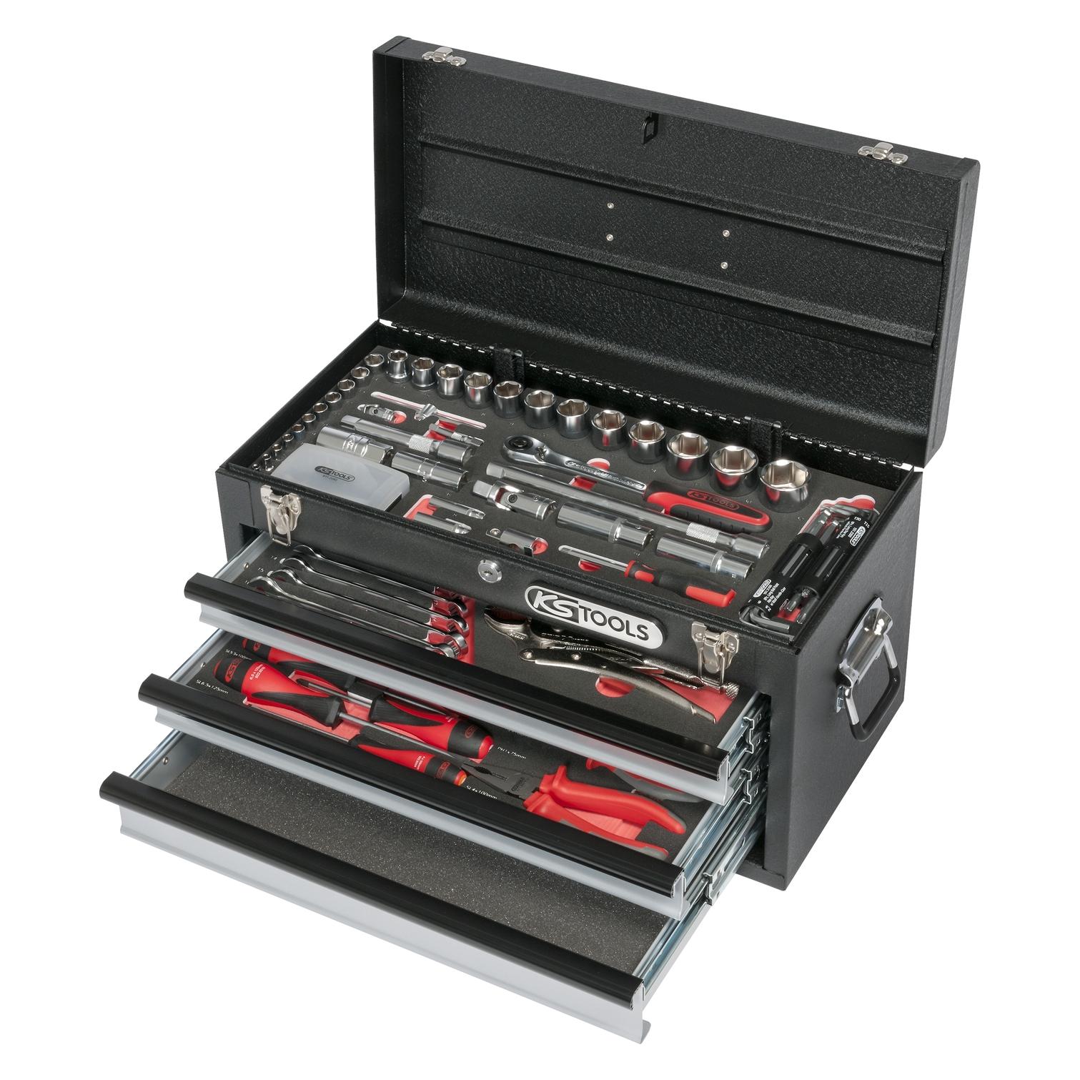 KS Tools Gereedschapskoffer, 100-delig, mit 3 Laden und Ablage (114 Teile) (922.0100)