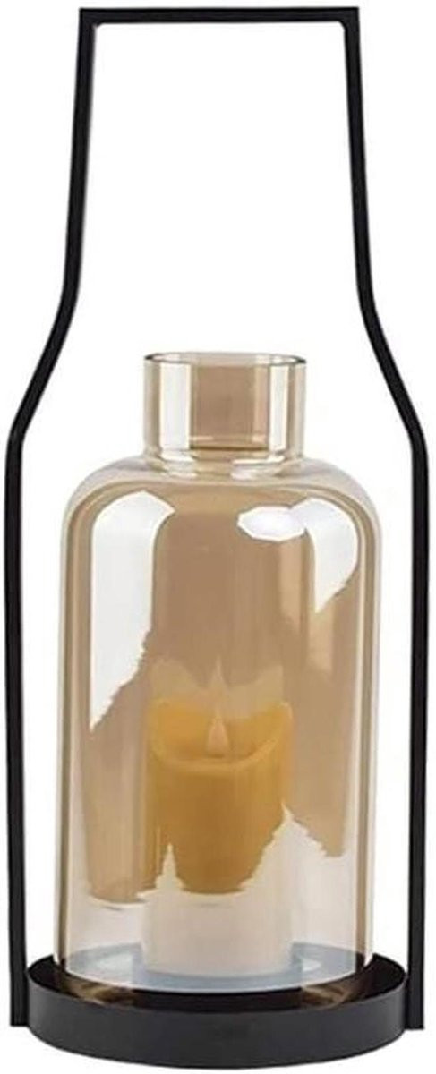Zwarte smeedijzeren kaarsenstandaard met winddicht glasontwerp voor kaarsen en waxinelichtjes, H 51 x B 20 cm