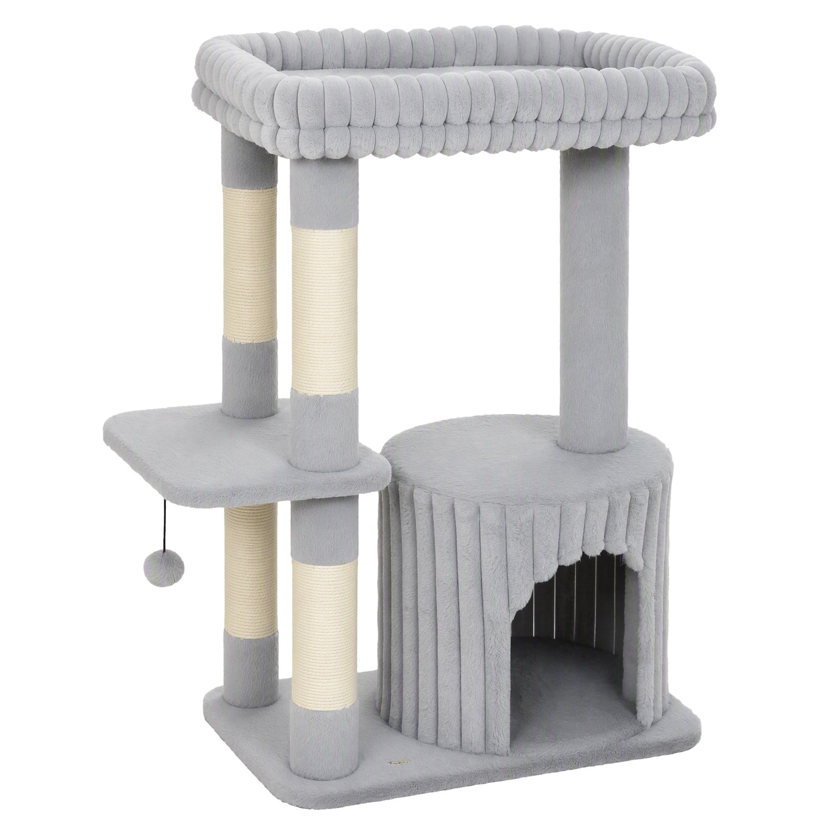 PawHut Krabpaal voor katten met 3 niveaus, kattengrot, ligbed en sisal krabpalen, Hoogte: 93 cm