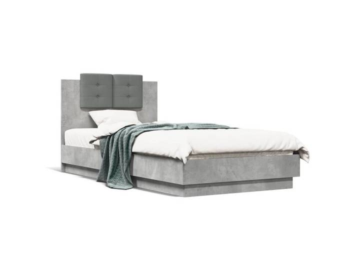 furnicato Bettgestell mit Kopfteil und LED-Leuchten 193x78x84 cm Betongrau (1-tlg), USB-Anschluss und RGB-Beleuchtung für dieses Einzelbett-Gestell