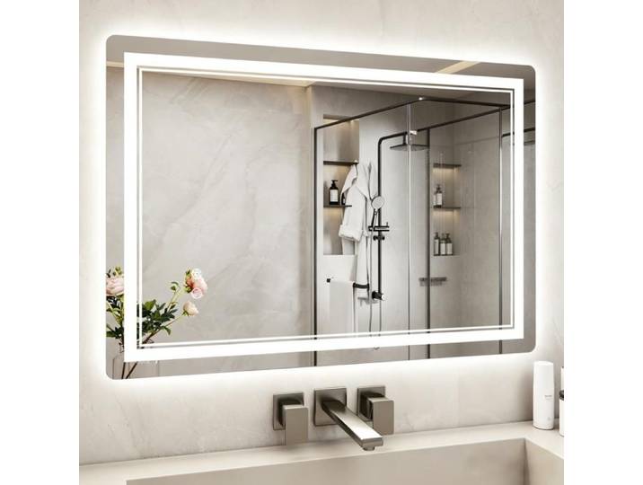 Miroir de Salle de Bain LED - Miroir 80x60cm - 3 Couleur & Éclairage Réglable - Anti-buée - Miroir Lumineux