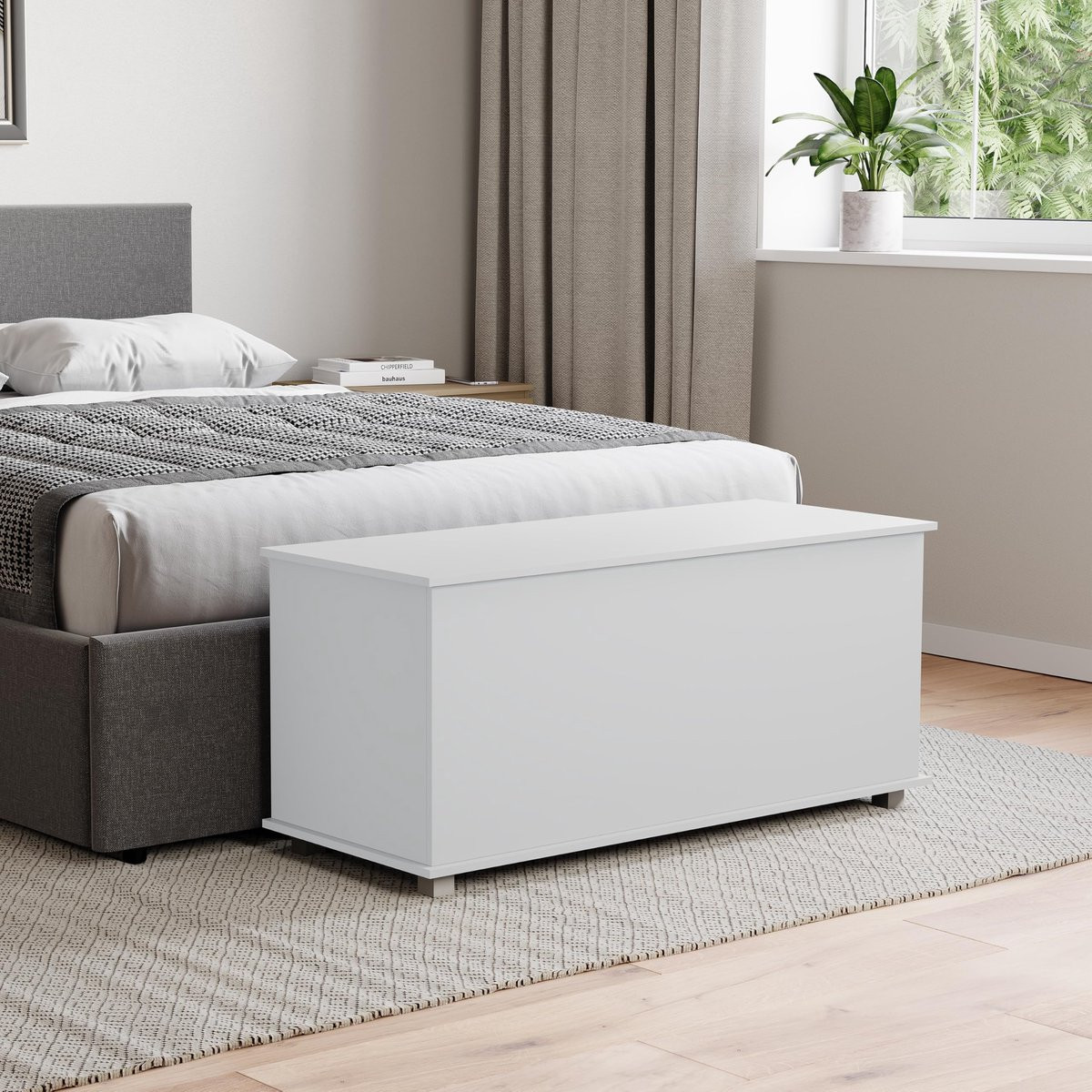 Vida Designs Leon Opbergpoef - Houten Kist met Deksel en Zitting - Wit