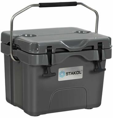 Costway 16 Quart 24-Can Capacity Portable Insulated Ice Cooler with 2 Cup Holders-Gray