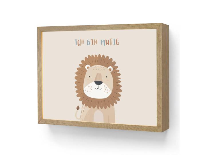 OnlyWow Wandleuchte MIT Akku Löwe - Beige - Tier - Mutig - Zitat 40x30 cm, Rechteckig, LED integrated, 40x30x8 cm, Lampen & Leuchten, Innenbeleuchtung, Wandleuchten