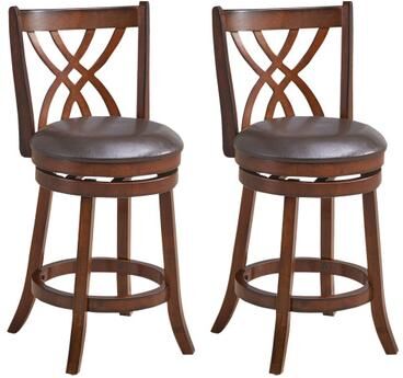 Costway 360° Swivel Counter Height Chairs with PU Leather Cushioned Seat and Footrests-26 inches