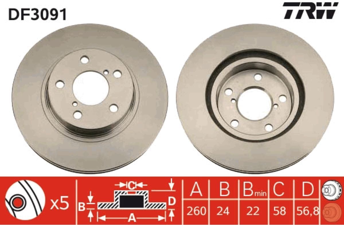 Disque de frein TRW DF3091 avant, ventilé, 1 pièce