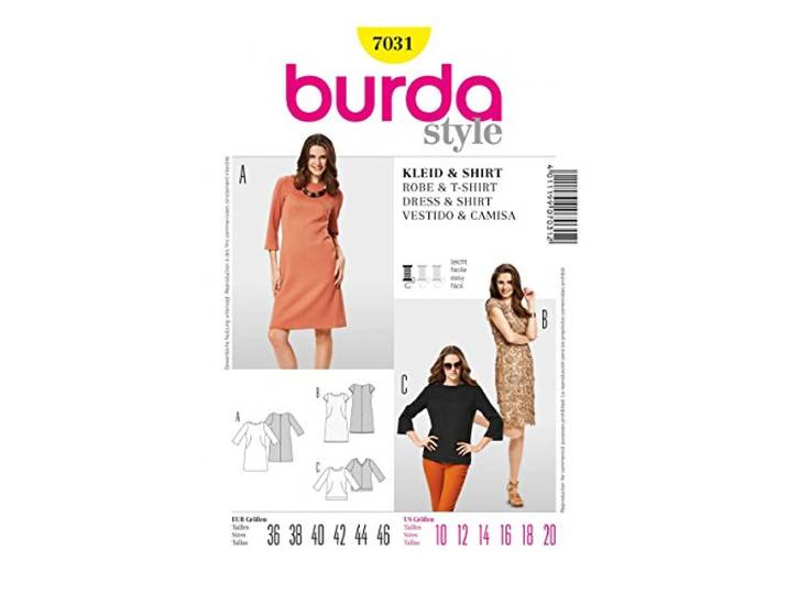 Burda naaipatroon jurk ? kanten jurk ? boothals shirt ? halslijn maat 36-46