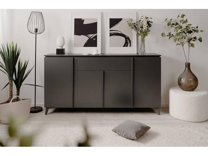 möbelando Sideboard >Bertrix< in Schiefer dunkel/anthrazit - 177x92x40cm (BxHxT)