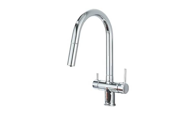 Gebürsteter Küchenarmatur-Wasserhahn Herausziehbarer gefilterter Wasserhahn mit zwei Griffen for heißes und kaltes Trinkwasser(Color 3)
