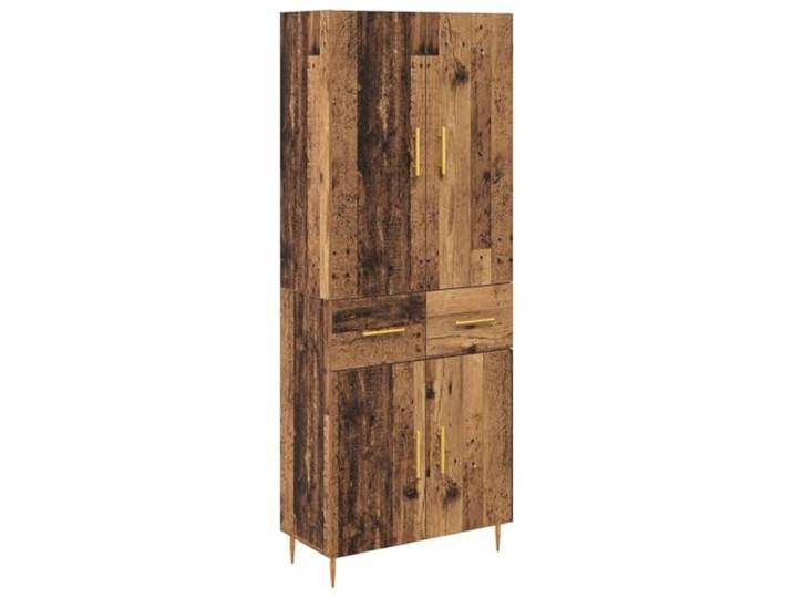 Roanoer Highboard Altholz-Optik 69,5x34x180 cm mit Türen & Schublade Kompakter Schrank mit Messinggriffen für Wohnzimmer und Esszimmer. Bietet viel Stauraum hinter Türen und in der Schublade.