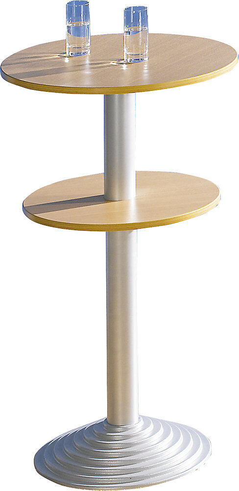 kaiserkraft Bistrotisch mit Gusseisenfuß, 2 Tischplatten, Abstand 30 cm, Buche-Dekor, Säule alufarben