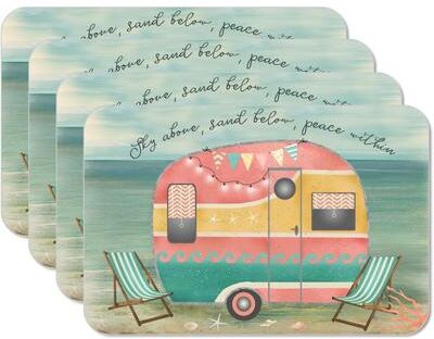 CounterArt Sunset Camper 4 Pack Reversible Easy Care Flexible Plastic Placemats Made in The USA BPA Free Easily Wipes Clean