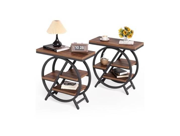 Beistelltisch 2er Set Schmaler Beistelltisch mit 4 Etagen Großer Stauraum, Moderner Nachttisch für Wohnzimmer, Home Office, Schlafzimmer, Braun