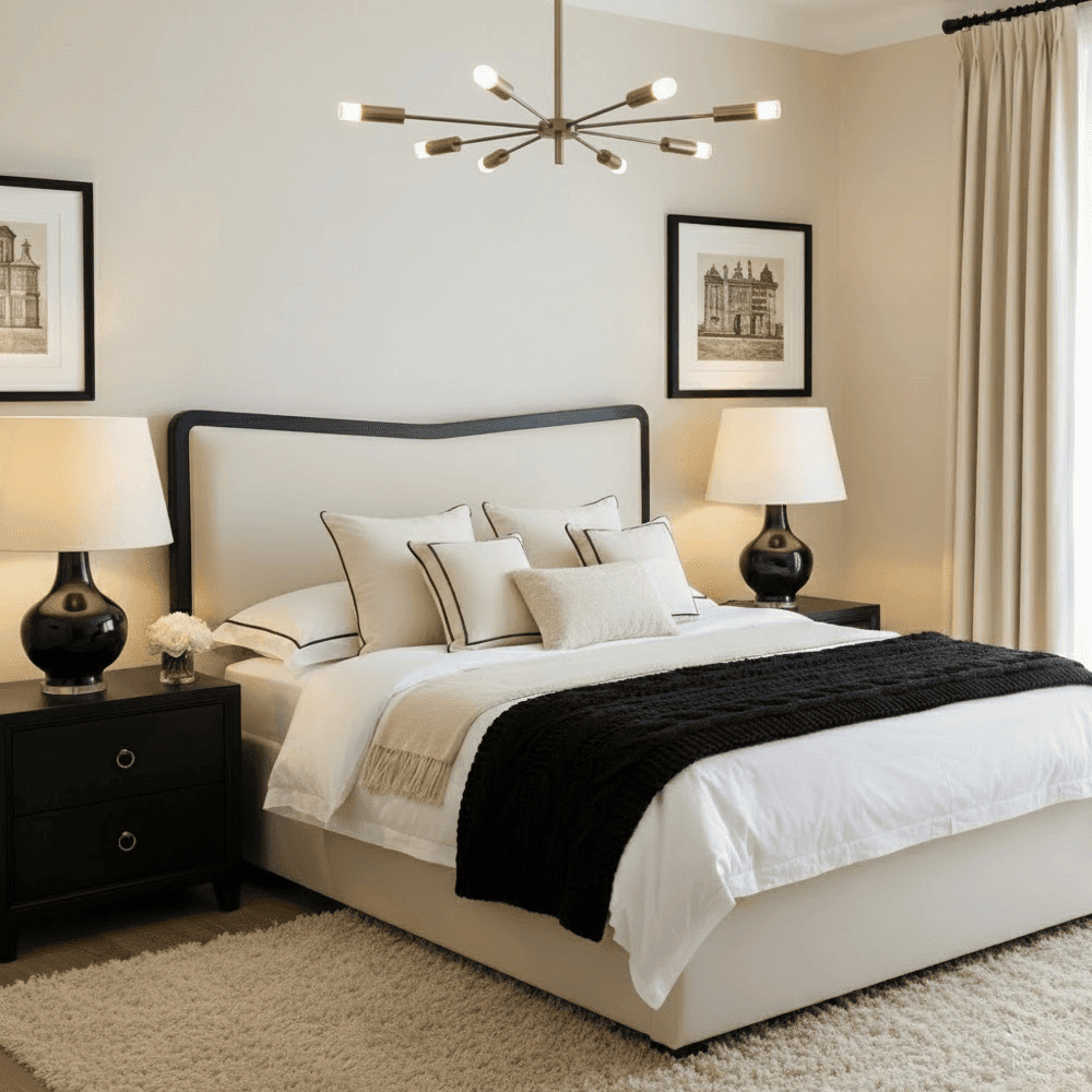 Caspar Vanilla Velvet Premium Bed with Contrast Black Velvet Border, King