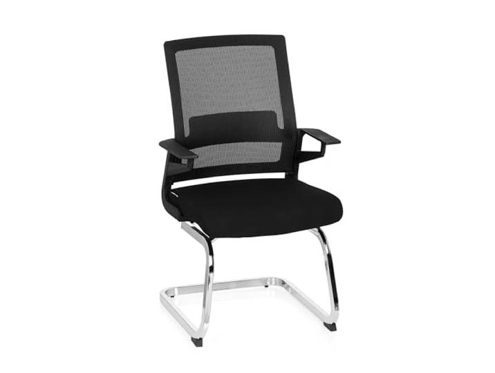 hjh OFFICE 732060 Besucherstuhl Inventor V Stoff/Netzrücken Schwarz Stuhl Freischwinger mit Lordosenstütze