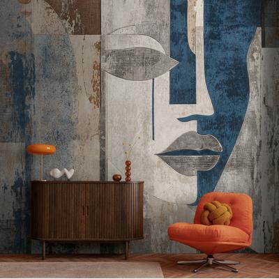 Fototapete LIVING WALLS "The Wall 4 Graphics – Abstraktes Kunstporträt Vlies-Fototapete", blau, B:3,71m H:0m L:2,8m, Vinyl, Vlies, Tapeten, Abstraktes Kunstporträt mit fließender Tiefenwirkung