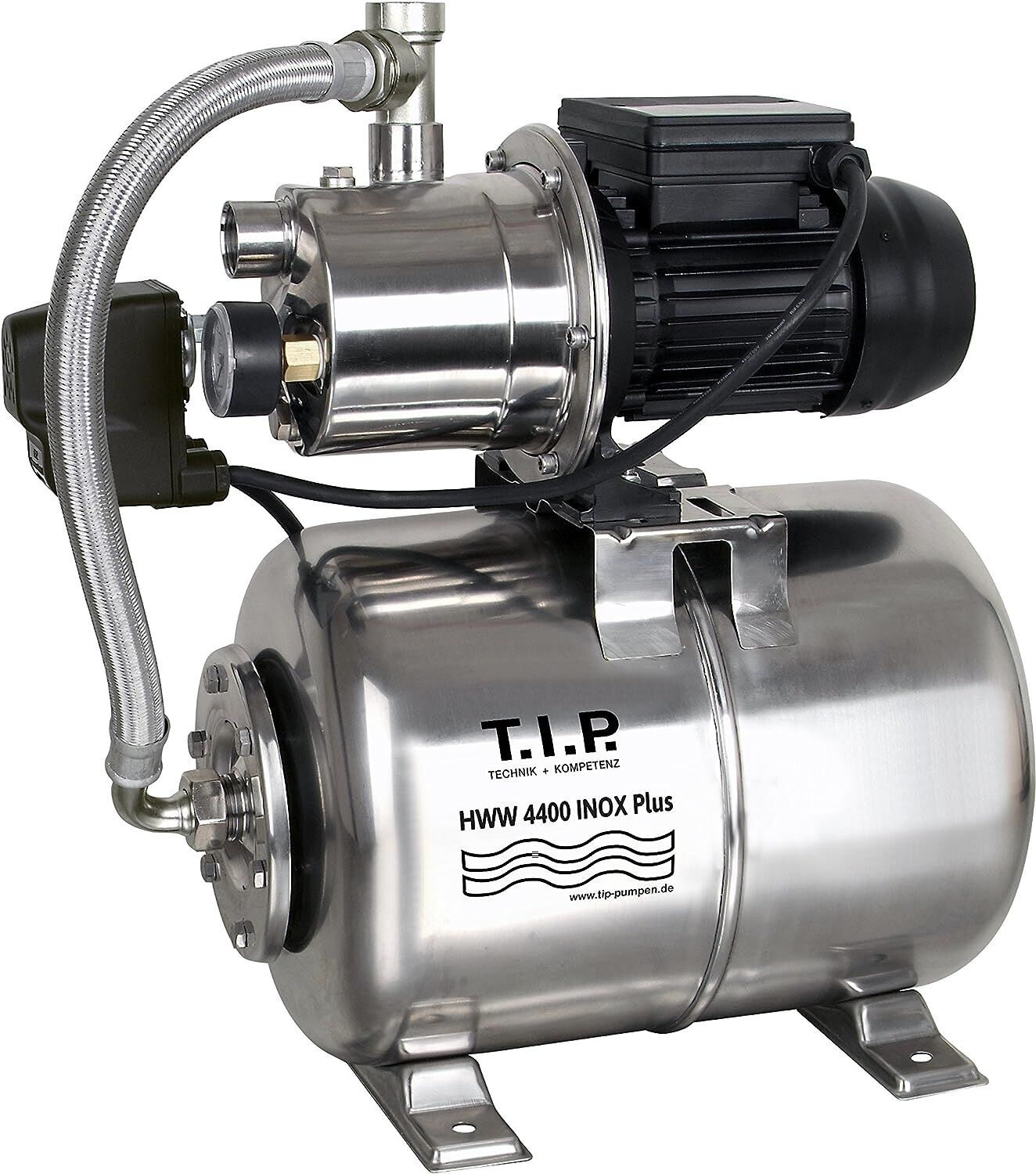 T.I.P. HWW 4400 Inox Plus Station de pompage domestique  - acier inoxydable 31167, 4.350 l/h, 45 m de hauteur de refoulement, 1.000 W, réservoir sous pression de 22 l