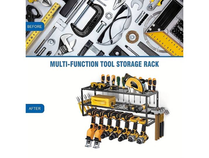 Support de rangement d'outils électriques mural à 4 grilles, support d'outils de perceuse à main, support de rangement de tournevis