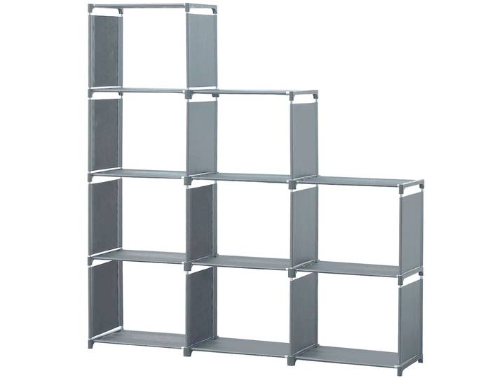 Treppenregal mit 9 Fächern, 125 x 125 x 26 cm, grau