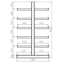 META Regalbau 97837 Kragarmregal-Grundfeld (B x H x T) 2700 x 2000 x 1150 mm Stahl sandgestrahlt, pulverbeschichtet Enzian-Blau