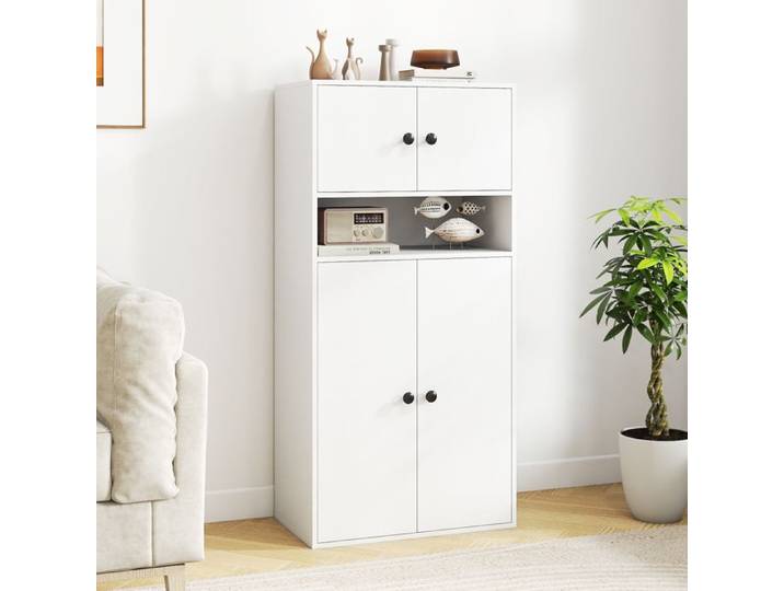 GIANTEX Buffet de Cuisine Moderne-Étagères Réglables-2 Armoires à 2 Portes-Compartiment Ouvert-Bibliothèque-54x30x111cm-Blanc