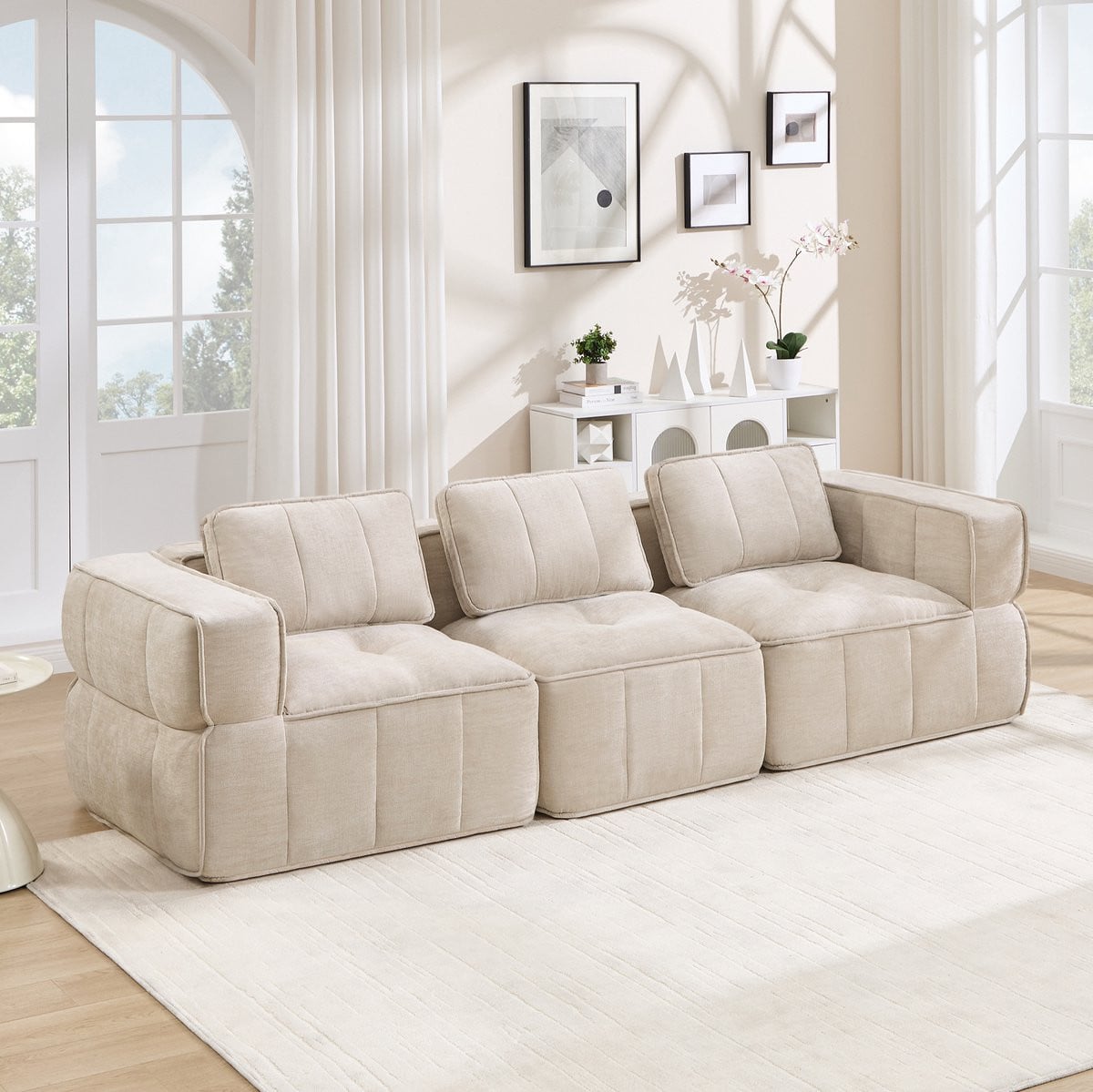 STILVORA Modulaire 3-Zits Zitbank voor Woonkamer en Lounge, Beige, Breedte: 271 cm