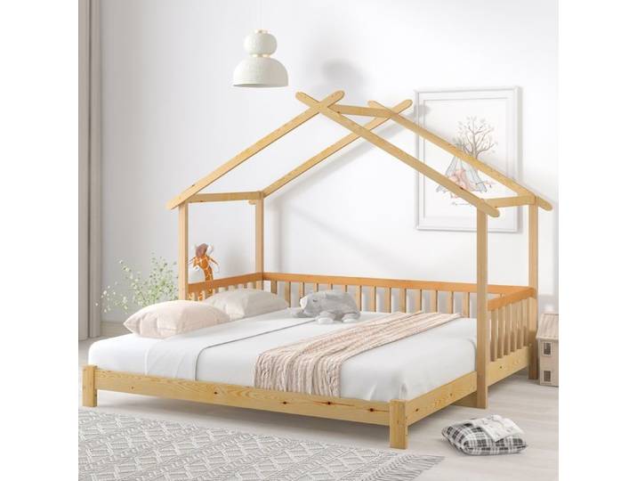 Lit cabane extensible lit cabane lit enfant lit de jour lit simple et double bois massif naturel (200x90cm & 200x180cm)