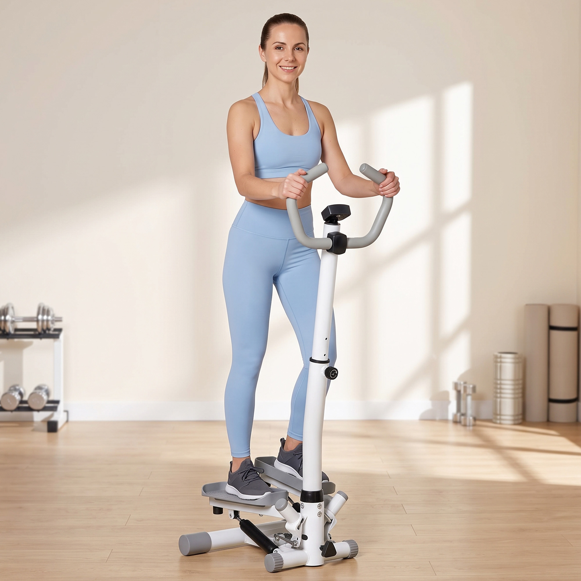 Homcom Stepper con Monitor LCD, Manubrio Regolabile ed Elastici, in Acciaio e ABS, Bianco e Grigio   Aosom Italy