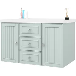 MODFU Hängender Waschtischunterschrank aus MDF in Grün 78,5x46x46,8 cm mit Keramikbecken und Stauraum