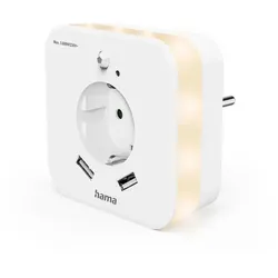 Hama LED Steckdosen-Nachtlicht mit USB & Bewegungsmelder