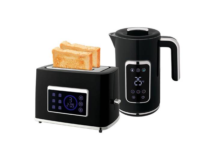 FELIXLEO Frühstücks-Set Wasserkocher Toaster Set LED Touchscreen 1,7 L 2 Schlitze Schwarz
