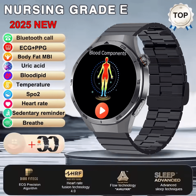 Inspire Curations AI ECG PPG Health Smartwatch With Uric Acid, Blood Lipids & Bluetooth Call black Steel B 2a