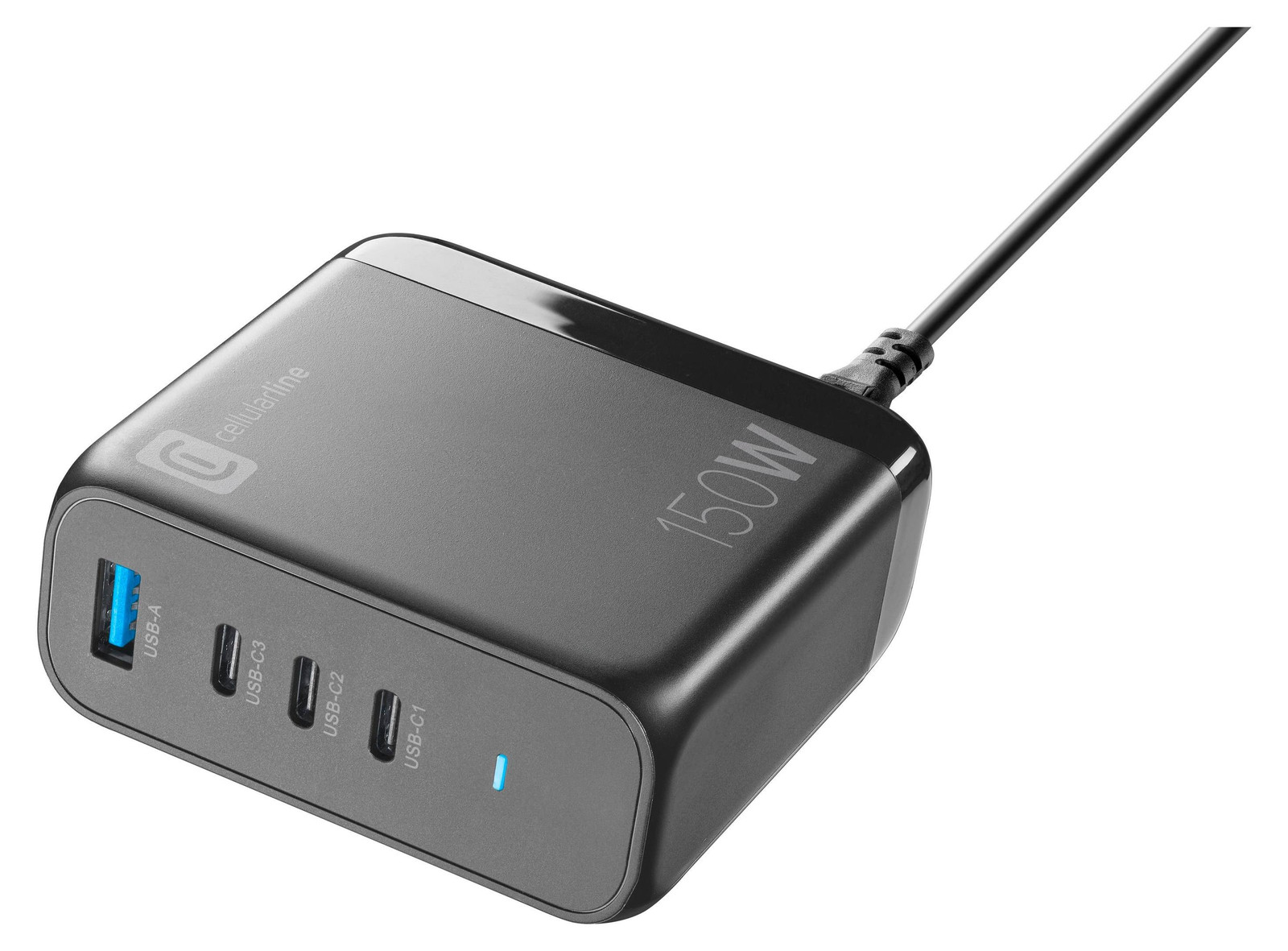 Cellularline Multipower Desk 150W GaN reislader met 4 poorten, zwart